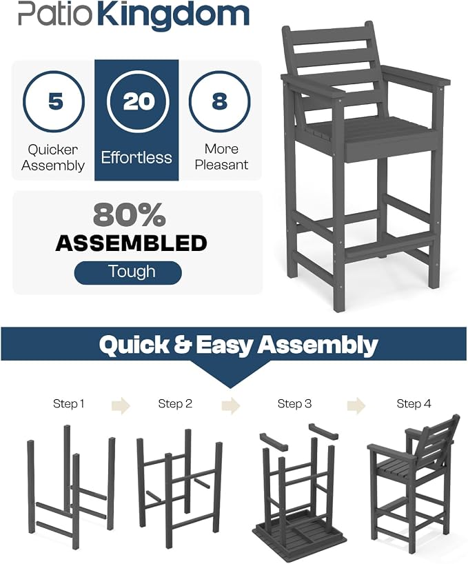 Bar Height Adirondack Chairs and Table Set, Outdoor Patio Bar Set - Image 5