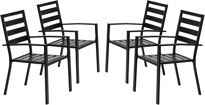 VINGLI Outdoor Dining Chairs Set of 4, Metal Frame Patio Chairs by VINGLI