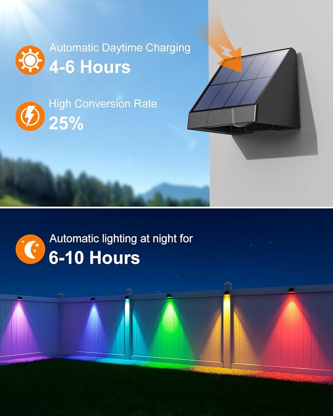 8 Pack Color Changing Solar Powered Fence Lighting Outdoor Decoration LED - Image 5