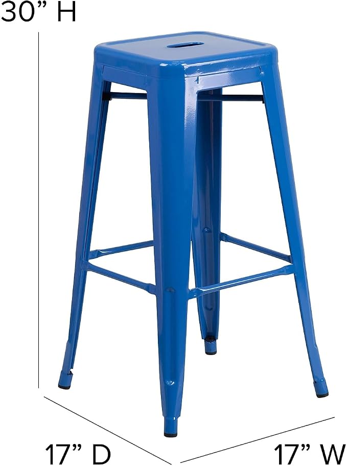 Flash Furniture Commercial Grade 30" High Backless Blue Metal Indoor-Outdoor - Image 3