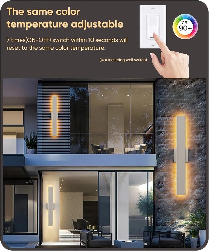 Aipsun 2 Packs Nickel Outdoor Wall Light 23.6inch Modern LED Exterior Wall - Image 3