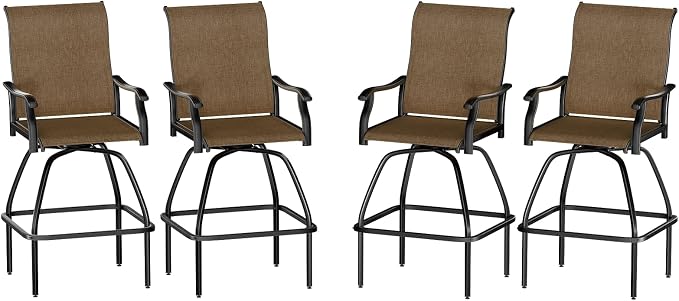 LEVELEVE Patio Bar Set 4pcs Swivel Bar Stools Outdoor Bistro Textilene by LEVELEVE