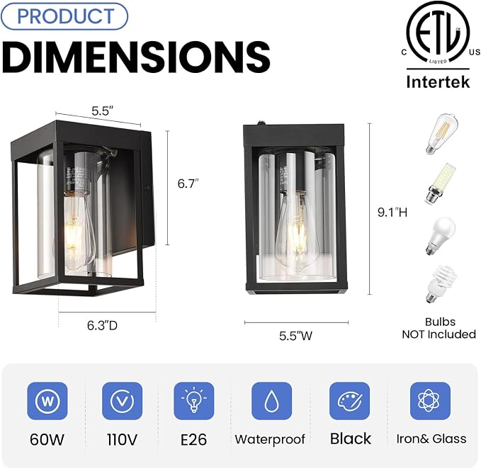 Outdoor Wall Lantern, Dusk to Dawn Outdoor Wall Sconce, Small Waterproof - Image 6