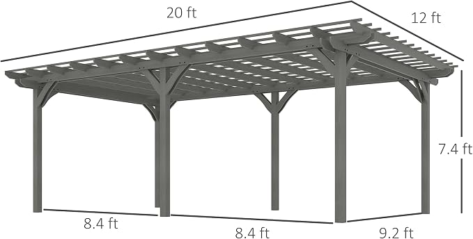Outsunny 12' x 20' Outdoor Pergola, Wood Gazebo Grape Trellis - Image 7