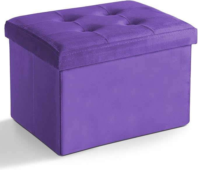 Storage Ottoman Folding Foot Stool Velvet Foot Rest by LINMAGCO
