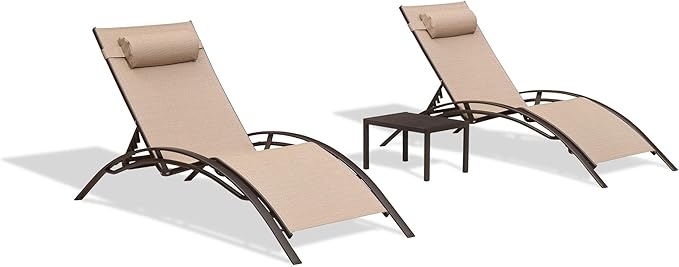 PURPLE LEAF Outdoor Oversized Chaise Lounge Chair Set of 3 Patio Pool Lounger by PURPLELEAF