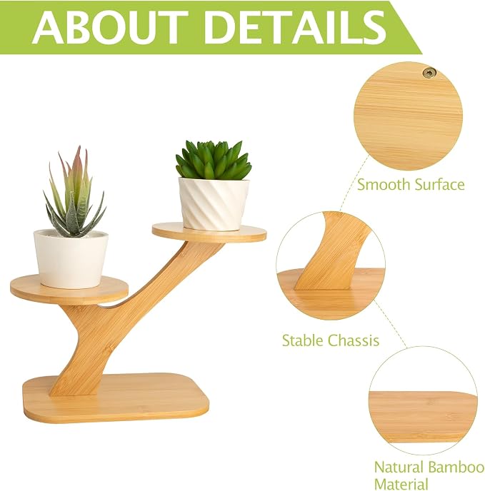 XXXFLOWER Wood Plant Stand for Indoor, Small Desktop Plant Stand, 3 Tier - Image 4