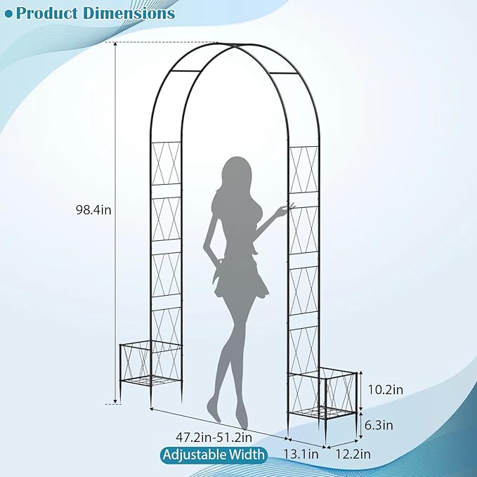 Metal Garden Arch Trellis for Climbing Plants Outdoor, 8.2FT Garden Arbors - Image 5