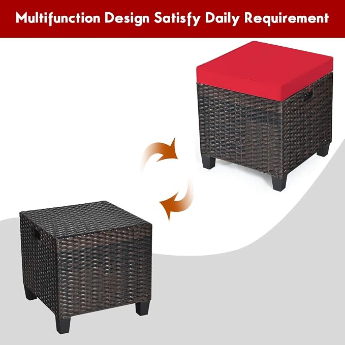 Tangkula 2 Pieces Outdoor Patio Ottoman, All Weather Rattan Wicker Ottoman Seat - Image 9
