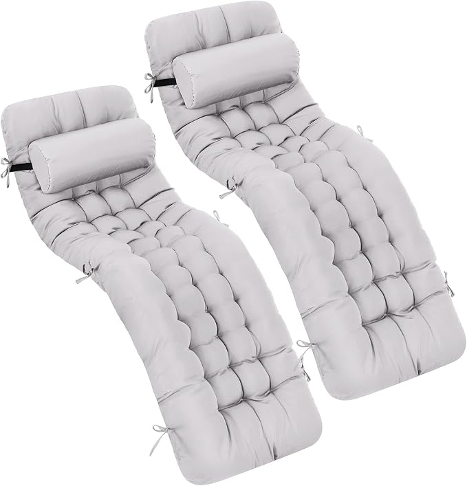 Tudomro 2 Pcs Light Gray 66'' Outdoor Chaise Lounge Cushion Waterproof Patio by Tudomro