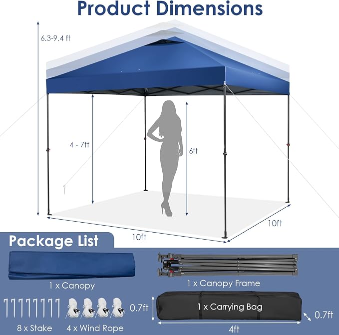 Tangkula 10x10 Ft Pop Up Canopy, Easy Set-up Instant Tent - Image 7