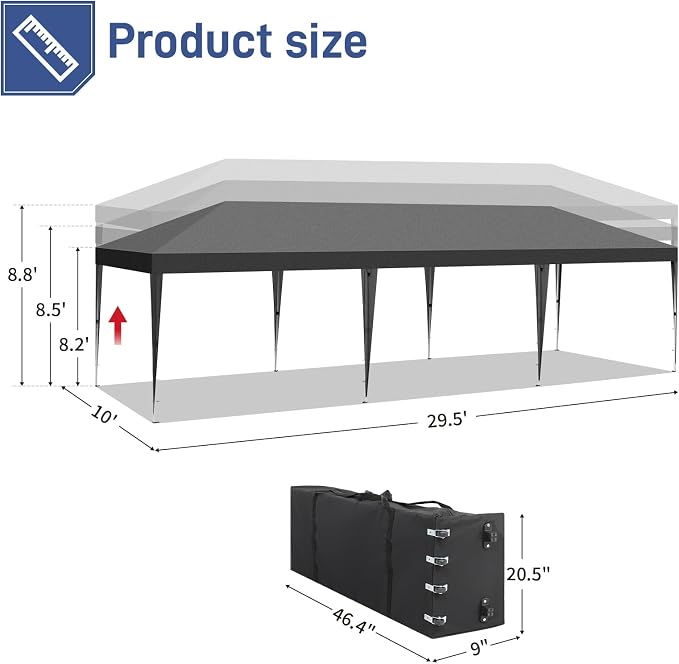 Outvita 10x30ft Ez Pop Up Canopy, Portable Instant Canopy Tent - Image 3