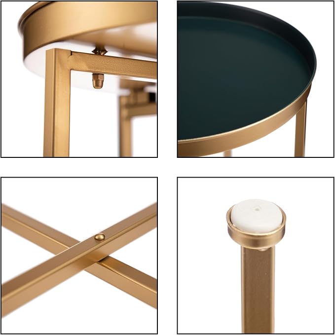 HollyHOME Small Round Metal Waterproof End Table, Accent Indoor&Outdoor Coffee - Image 7