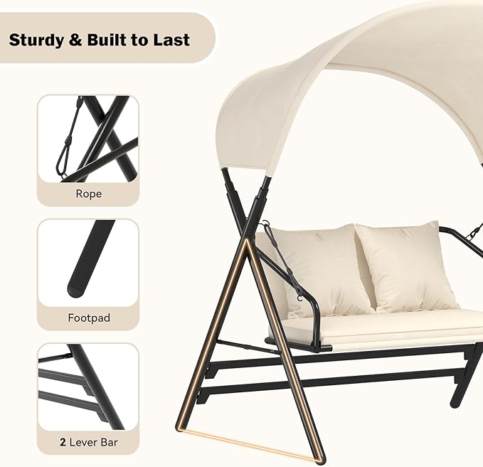 AECOJOY Outdoor Porch Swings for Adults 600LBS 2 Seat Patio Swings - Image 3