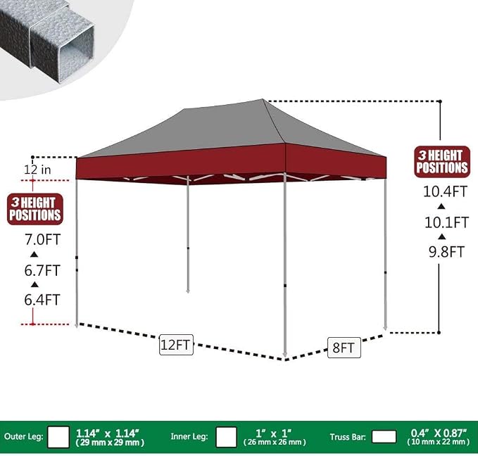 Eurmax USA 8'x12' Pop Up Canopy Tent Commercial Instant Canopies - Image 3