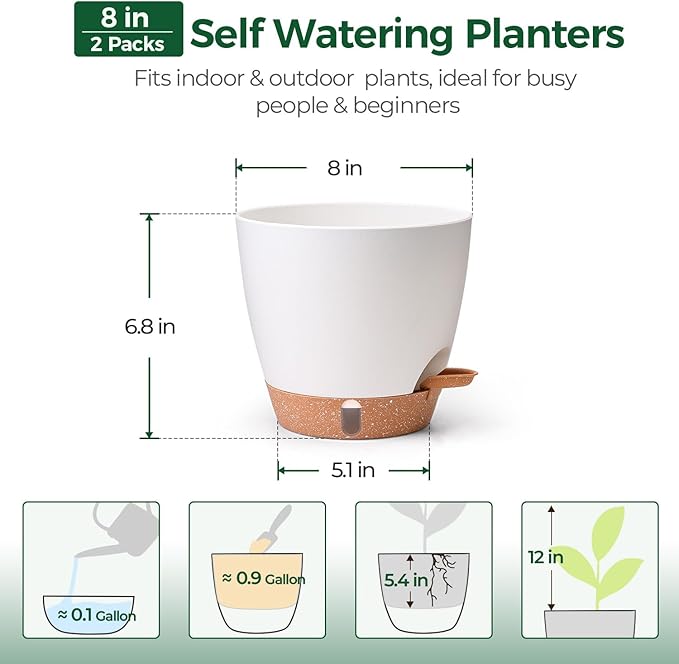 T4U 2 Pack 8 Inch Self Watering Pots - Image 3