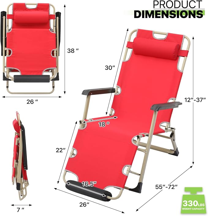 Magshion Folding Patio Chairs Set of 2, Outdoor Lounge Chair - Image 3