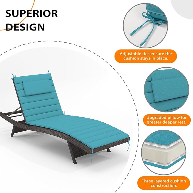 Sundale Outdoor Olefin Quilted Lounge Cushion Set of 2, Patio Foldable Chaise - Image 4