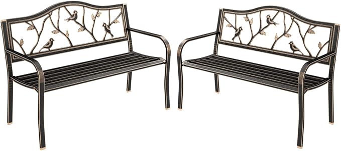 MFSTUDIO Outdoor Metal Bench Set of 2, Patio Metal Frame Park Bench by MFSTUDIO