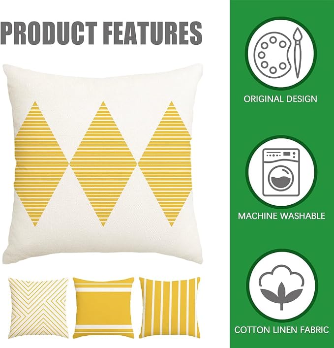 RABUSOFA Yellow and White Outdoor Pillows Waterproof, 18x18 inch Boho Summer - Image 7