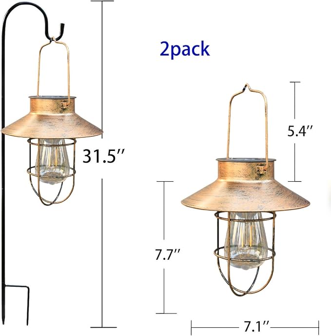 2 Pack Solar Lanterns, Outdoor Hanging Lights Metal - Image 4