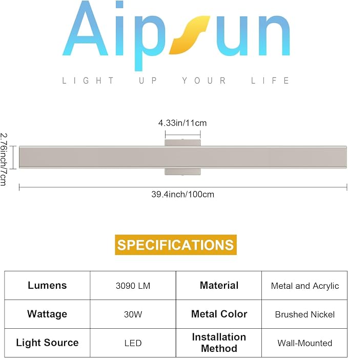Aipsun 2 Packs Nickel Outdoor Wall Light 39.4inch Modern LED Exterior Wall - Image 7
