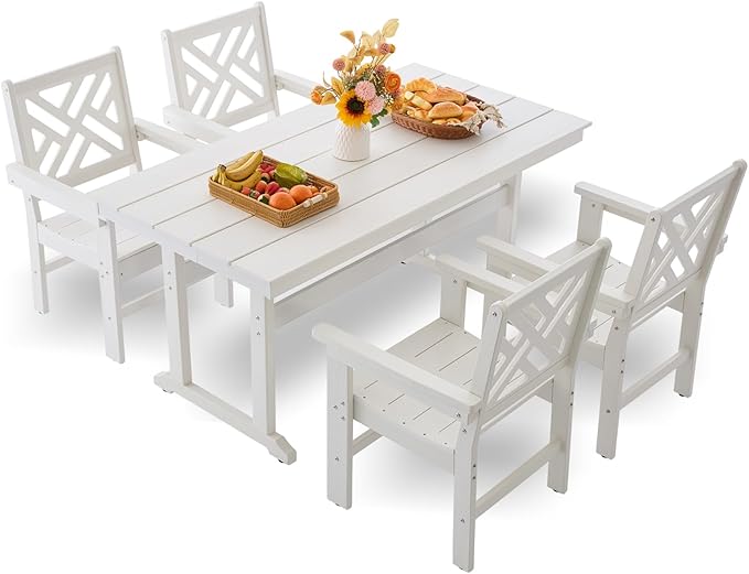 HDPE Dining Table Set for 4, 5-Piece Outdoor Table and Chairs Include 4 Dining by Unknown