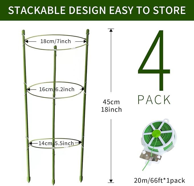 4 Pack Tomato Cage for Garden Plant Support, 18 inches Small Tomato Cages - Image 2