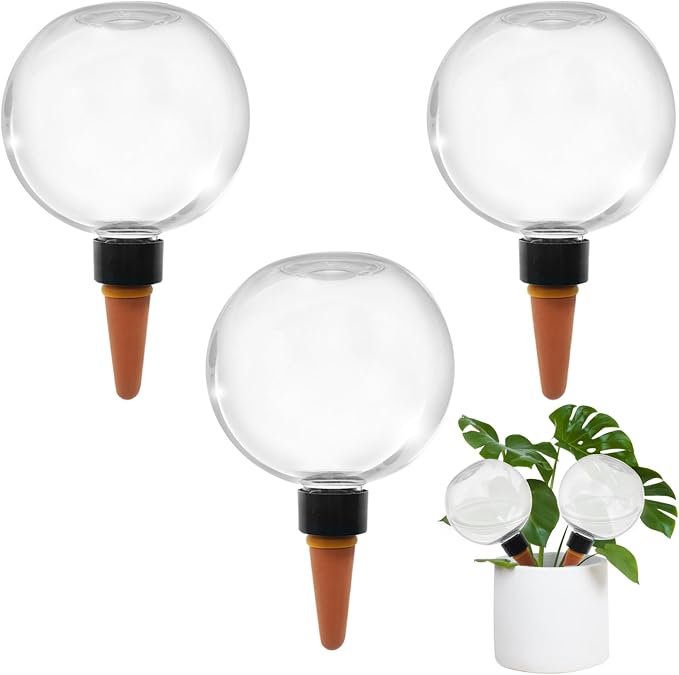 3 Pack Self Watering Globes for Indoor Plant Plastic Water Bulbs 17.5 oz by GEWOSI
