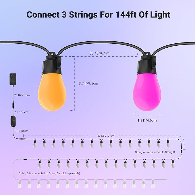 NEEWER 96ft Outdoor String Lights, App Control Smart AI RGBW Hanging Outside - Image 8