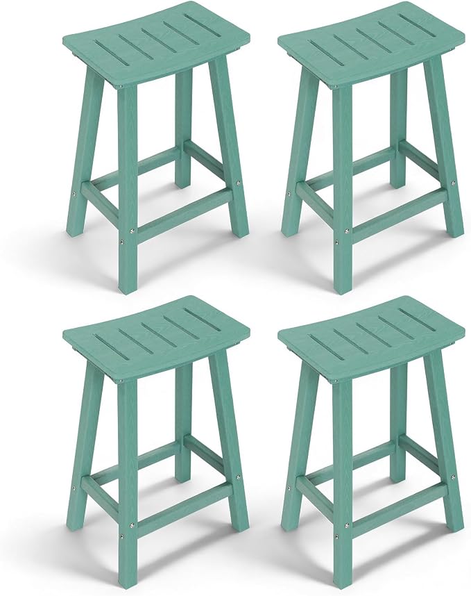Outdoor Bar Stools Set of 4, 24 Inch All-Weather HDPE Counter Height Chairs by KULAMOONLIFEHOUSE