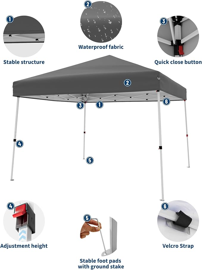 Canopy Tent, GarveeLife 10X10 FT Pop Up Canopy Outdoor Instant Tent Slant Legs - Image 2
