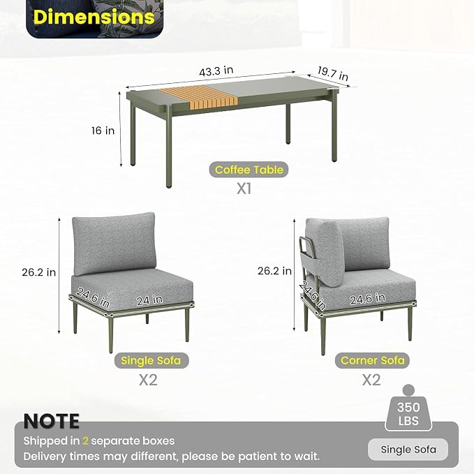 Sundale Outdoor 5 Pieces Patio Furniture Set, Metal Sectional Sofa Patio - Image 2
