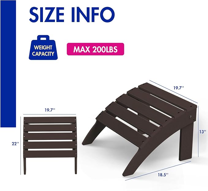 BRIOPAWS Adirondack Ottomans | Folding | Set of 2 | HDPE Plastic | Brownwood - Image 2