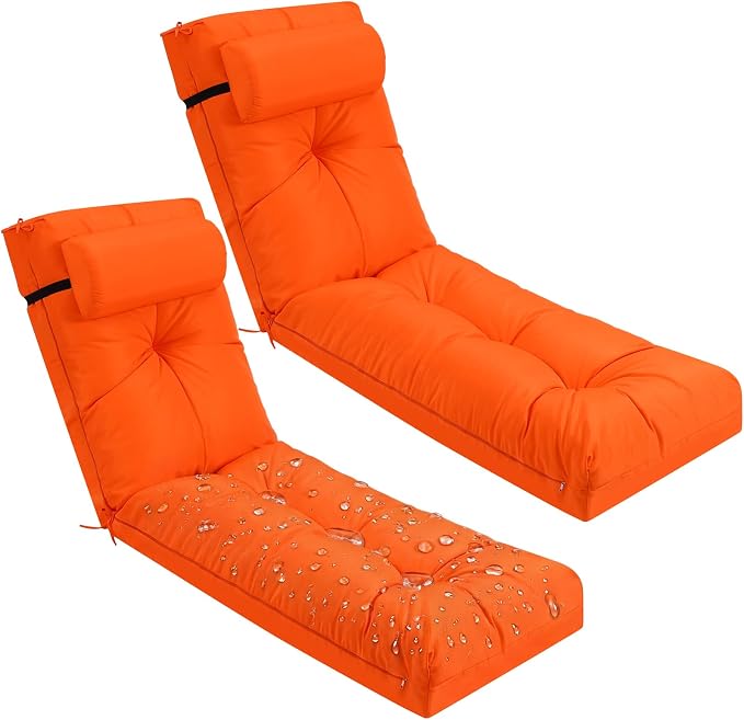 Wenqik Set of 2 Outdoor Chaise Lounge Cushions 76 x 22 x 6 Inch Waterproof - Image 8