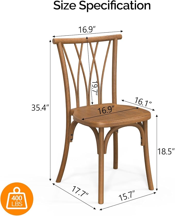 VINGLI Plastic Outdoor Dining Chairs Set of 2, Stackable Patio Dining Chairs - Image 3