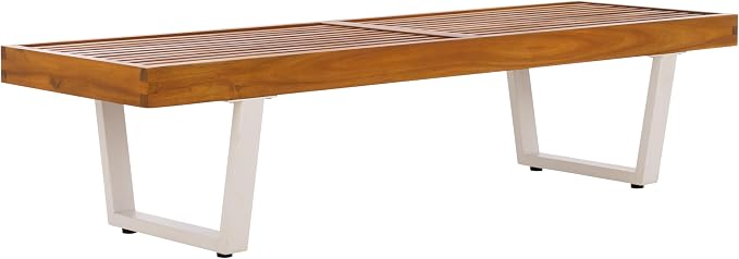 SAFAVIEH Outdoor Patio Furniture Heather Natural Brown Solid Wood & White Legs - Image 4