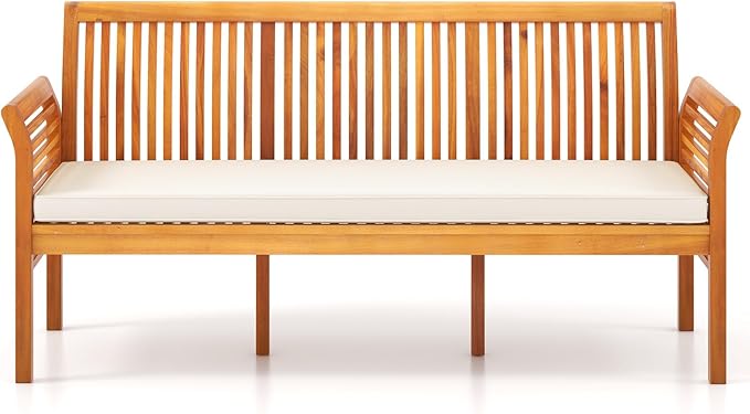 HAPPYGRILL 3-Person Outdoor Bench Acacia Wood Porch Bench, Garden Bench - Image 3