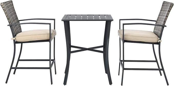 Tangkula 3 Piece Patio Bar Set, Outdoor Bistro Set w/ 27.5" Square Table - Image 8