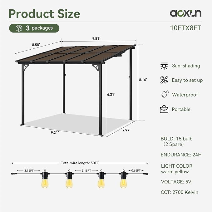Aoxun 8' x 10' Gazebo for Patio, Gazebo Pergola - Image 7
