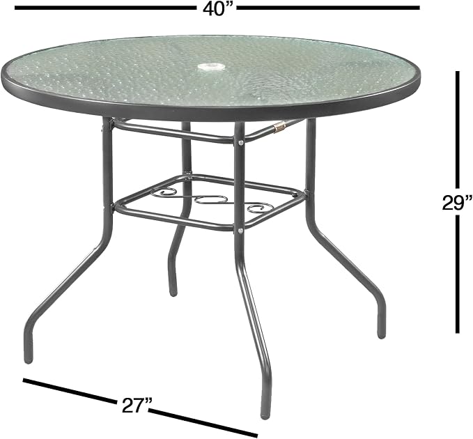 Garden Elements Outdoor Patio Furniture, Round Dining Table, Steel Base and Rim - Image 3