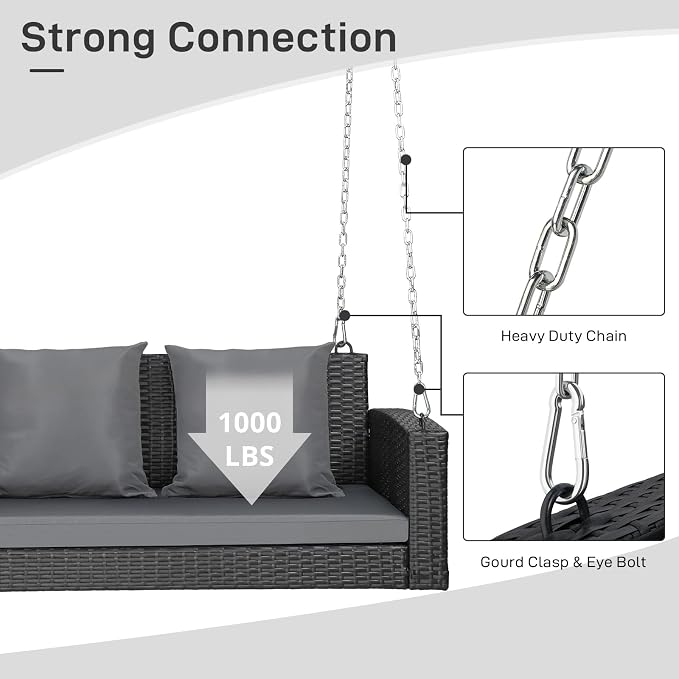 Outvita Porch Swing, 5FT Hanging Outdoor Porch Swings - Image 4