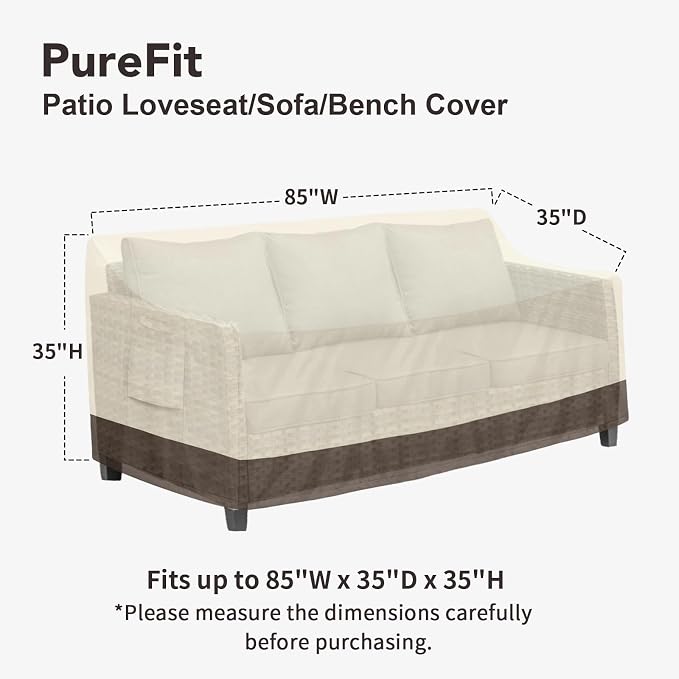 PureFit Outdoor Couch Cover Waterproof Patio Sofa Furniture Covers, 3-Seater - Image 2