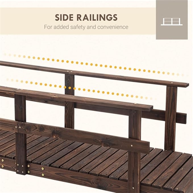 7FT Wooden Garden Bridge with Handrails, Decorative Landscape Footbridge - Image 3