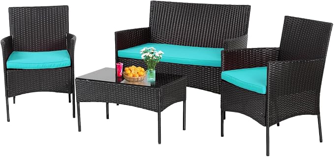 4 Pieces Conversation Set Modular Outdoor Furniture Set Water Resistant Patio by PayLessHere