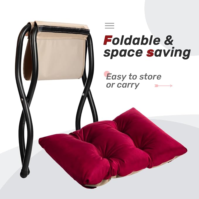 HollyHOME 15" Folding Footrest Stool, Upholstered Small Foldable Ottoman - Image 7