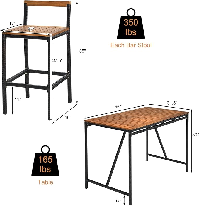 HAPPYGRILL 7 Piece Patio Bar Table Set - Image 8