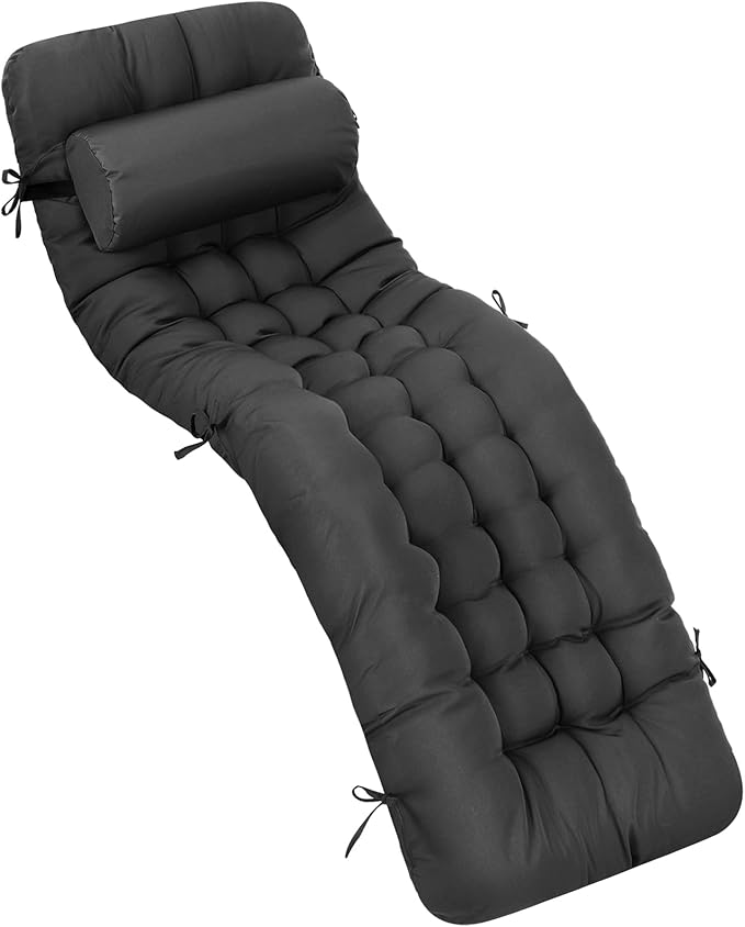 Tudomro 1 Pcs Grey 66'' Outdoor Chaise Lounge Cushion Waterproof Patio Lawn by Tudomro