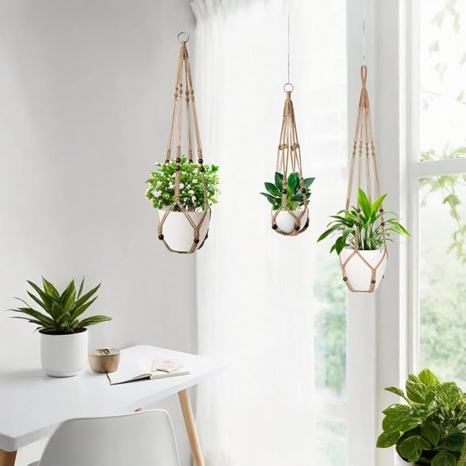 3 Pack Macrame Plant Hanger, Hanging Plant Holder, Boho Home Decor Hanging - Image 2