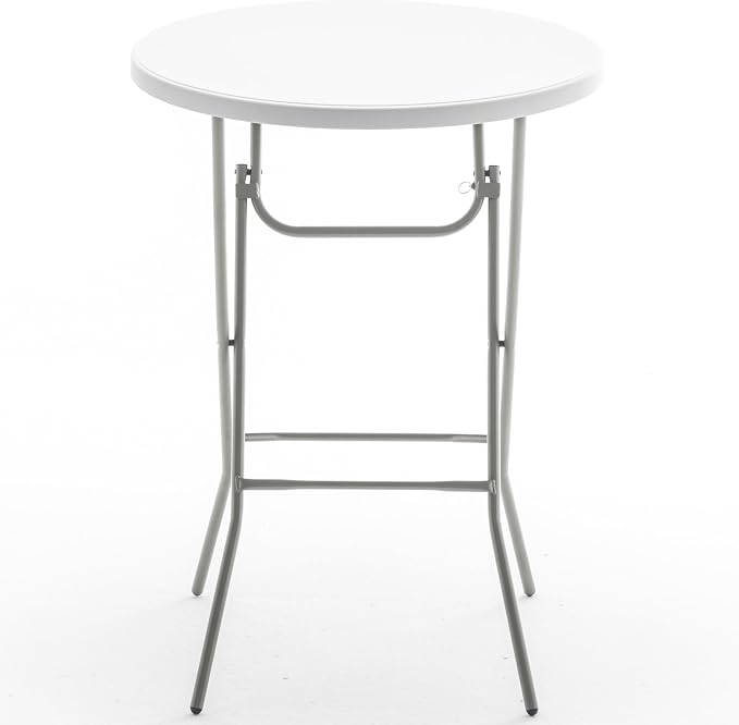 BTEXPERT White 32" Round 43" Bar Height Granite Folding Commercial Portable - Image 4